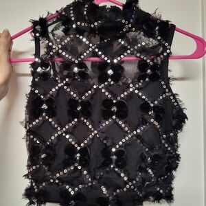 Elegant Black Sequin Sleeveless Tank Top